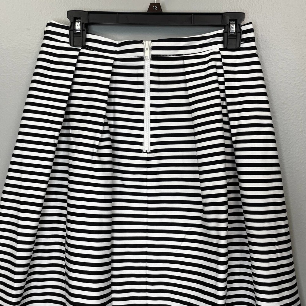 Lulus Womens Flare Skirt Black White Stripe Cotton Blend Stretch Pleated Large - Picture 6 of 10